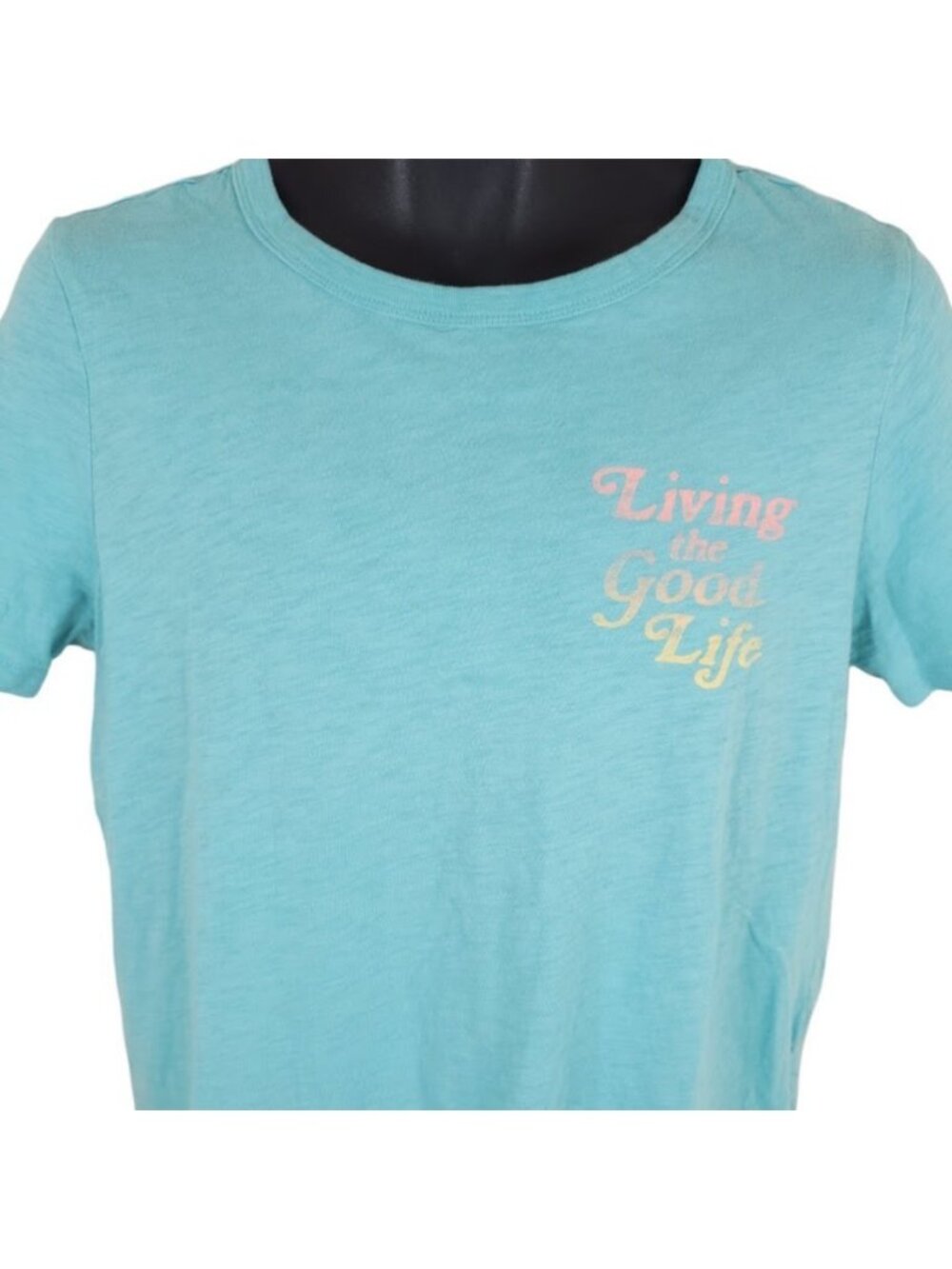 Living The Good Life Crop Top T Shirt Womens Size Medium Blue RELAXED Fit